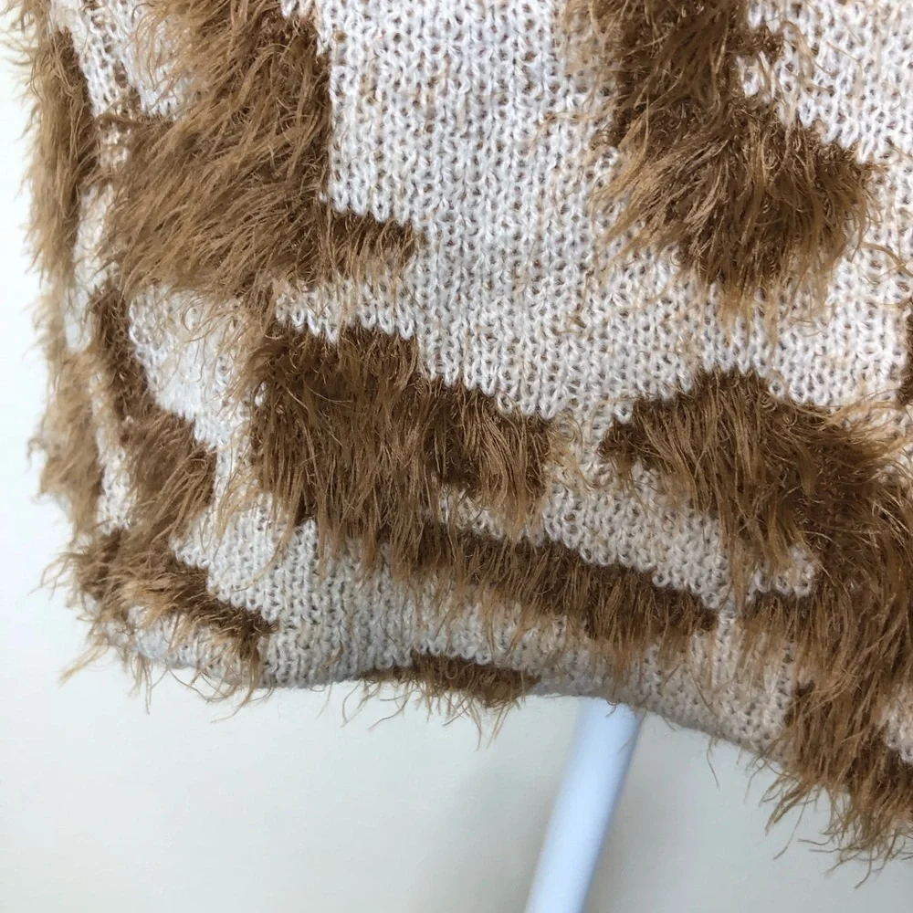 UNIQ Mocha Leopard Print Long Fluffy Textured Cardigan‎ S/M Cozy Lounge Wear